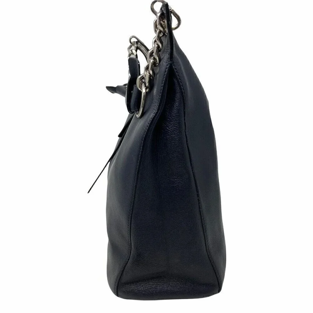 Jimmy Choo Raven Hobo Handbag Purse Black Leather Pocket Double Zipper Chain